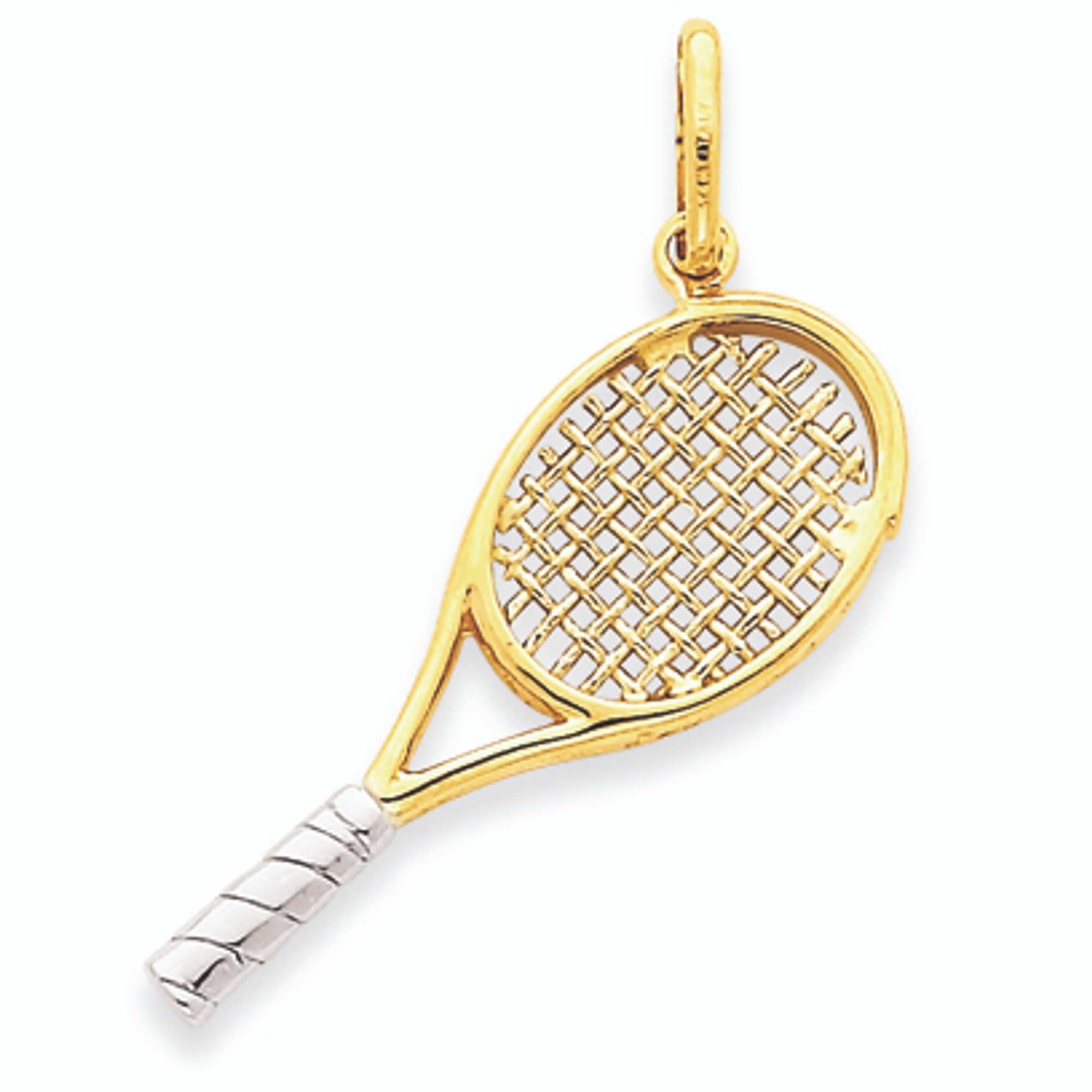 14K Two-Tone Gold Tennis Racket Sports Pendant