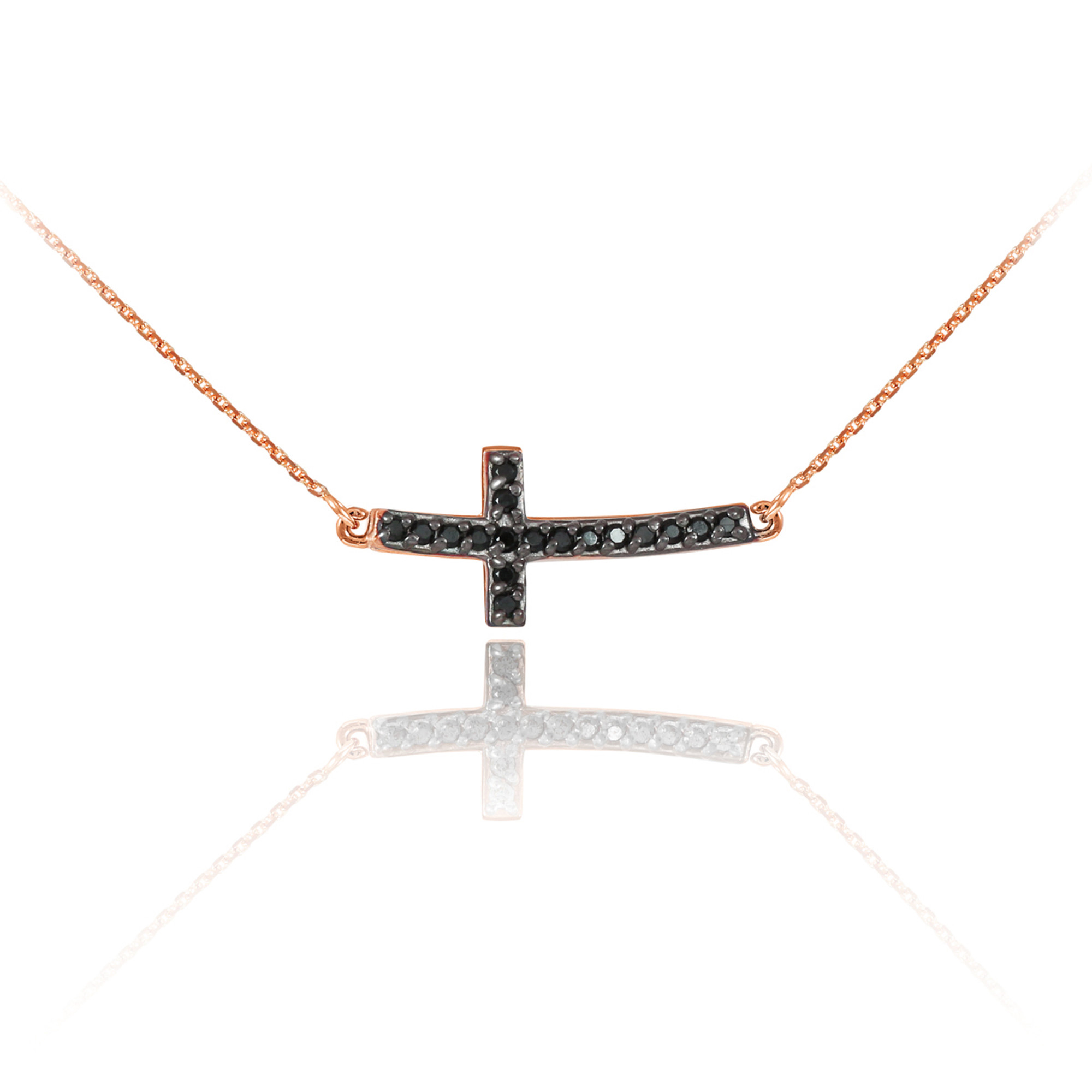 0.13 CT. T.W. Diamond Curved Sideways Cross Necklace in Sterling Silver |  Peoples Jewellers