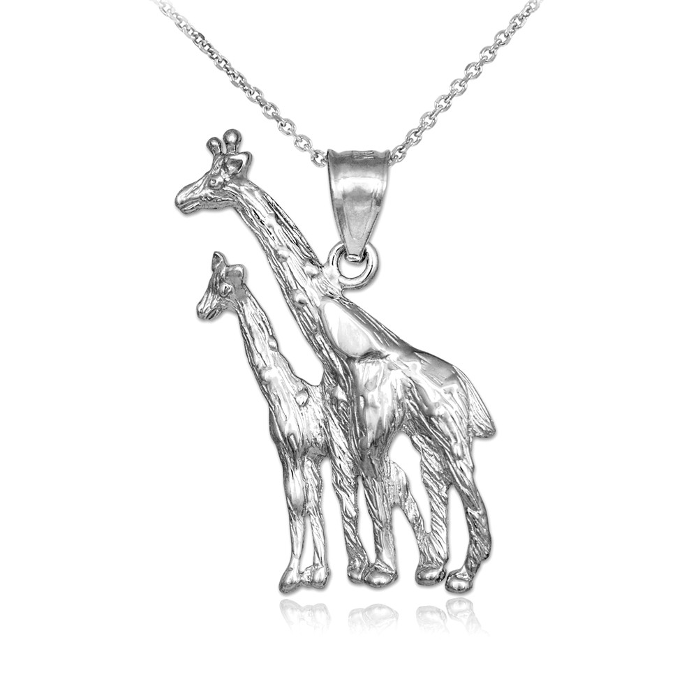 Sterling Silver Giraffe Outline Charm Pendant With Diamond - Fine Jewelry Gift - View #6