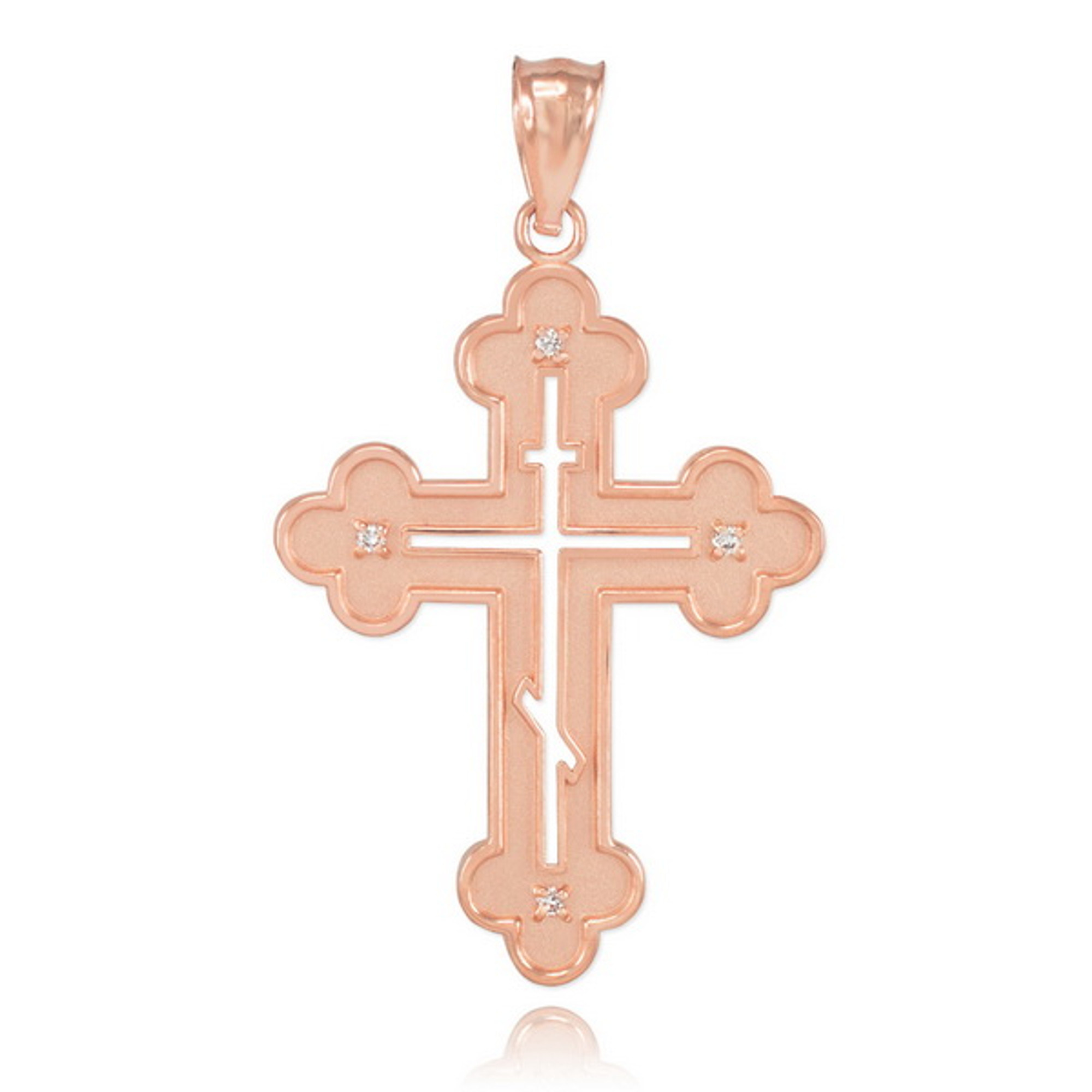 Rose Gold Eastern Orthodox Diamond Cross Pendant Necklace