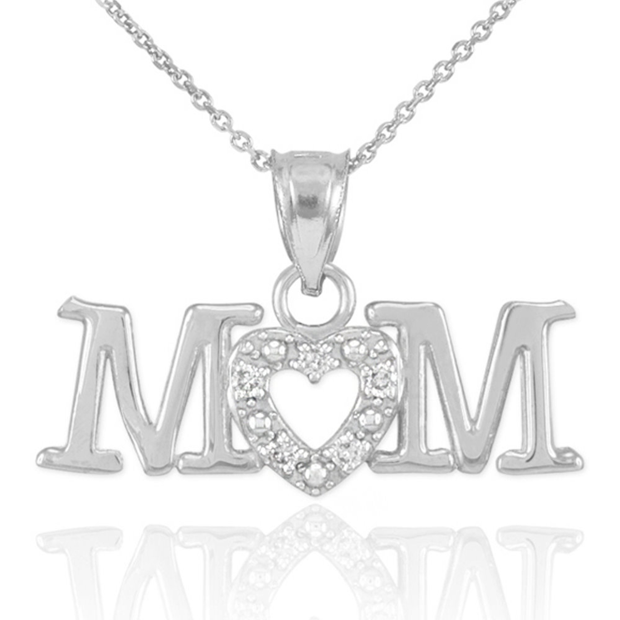 Macy's Diamond Mom Pendant Necklace (1/4 ct. t.w.) in Sterling Silver -  Macy's