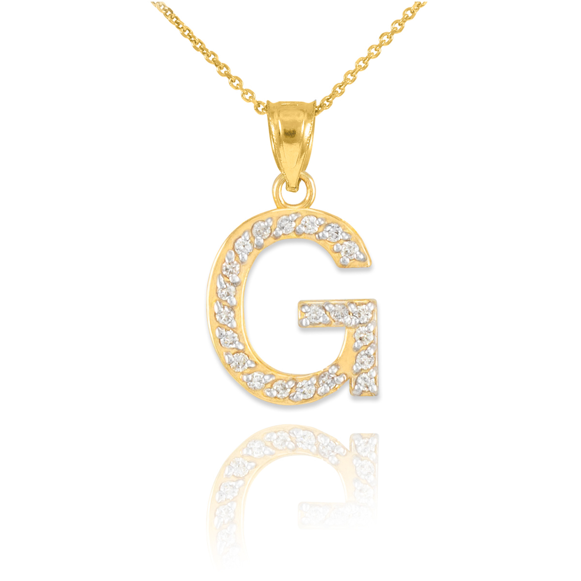 Yellow Gold Letter "G" Initial Diamond Monogram Pendant Necklace