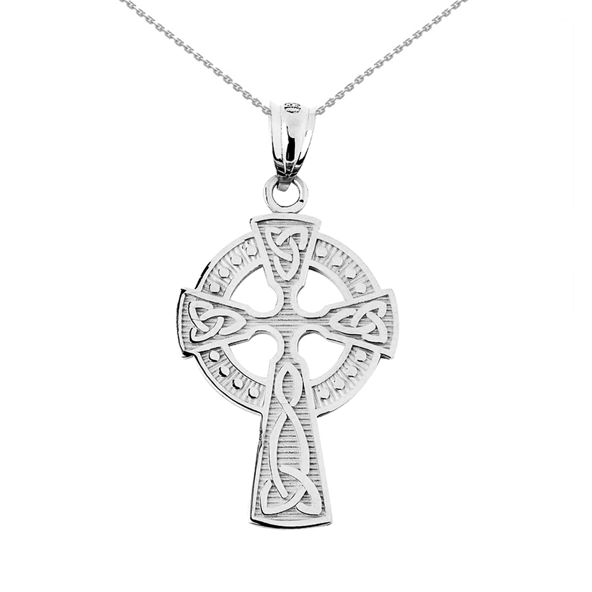 Diamond White Gold Claddagh Celtic Cross Necklace