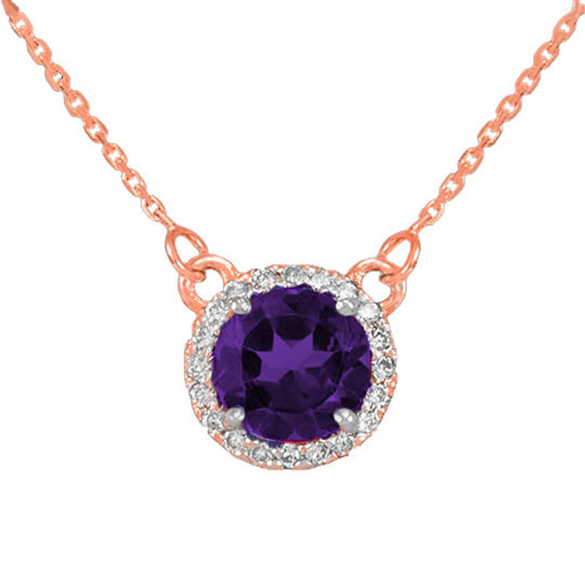 14k Rose Gold Diamond Amethyst Necklace | Birthstone Necklaces