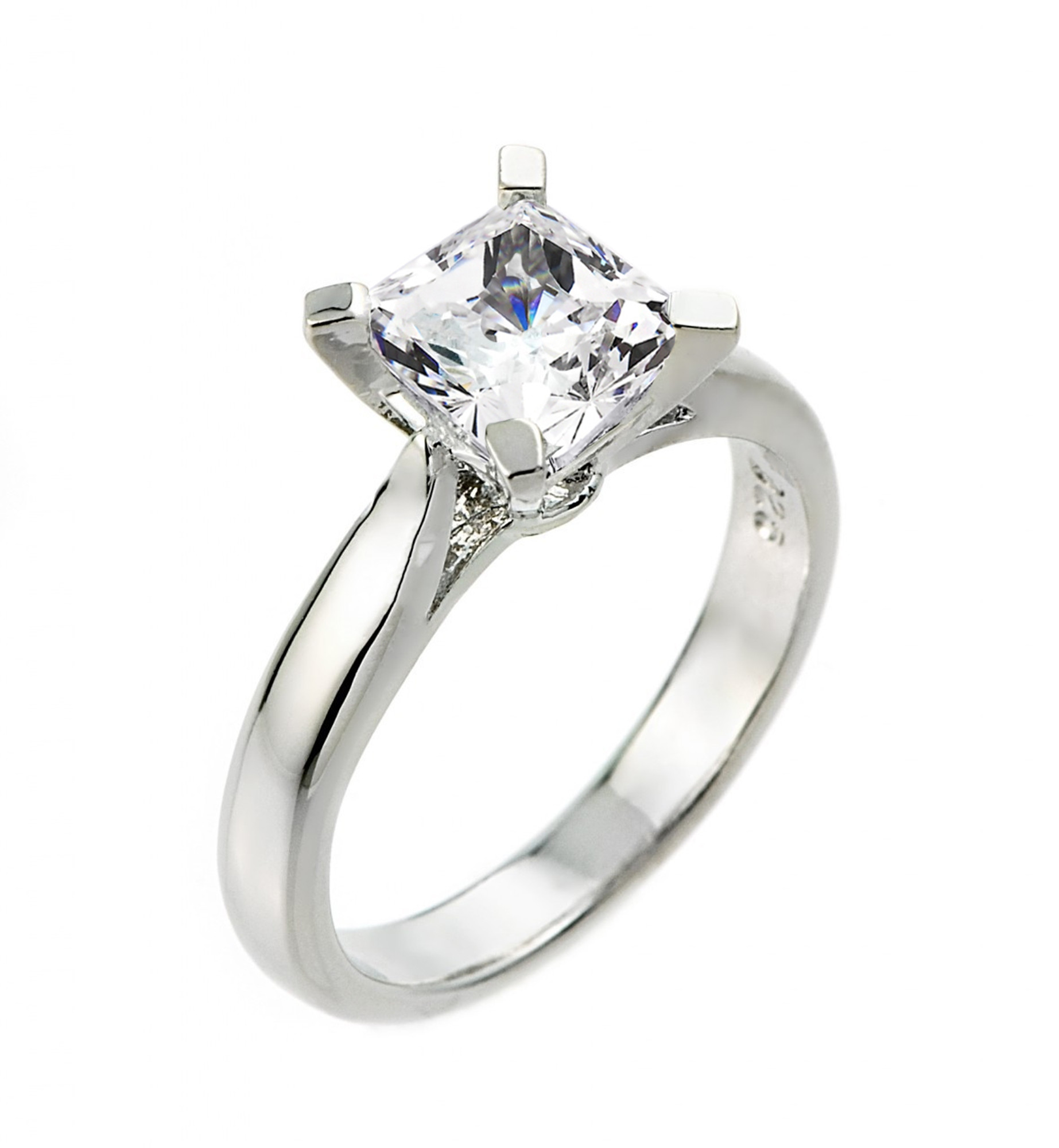 Sterling Silver Princess Cut CZ Solitaire Engagement Ring
