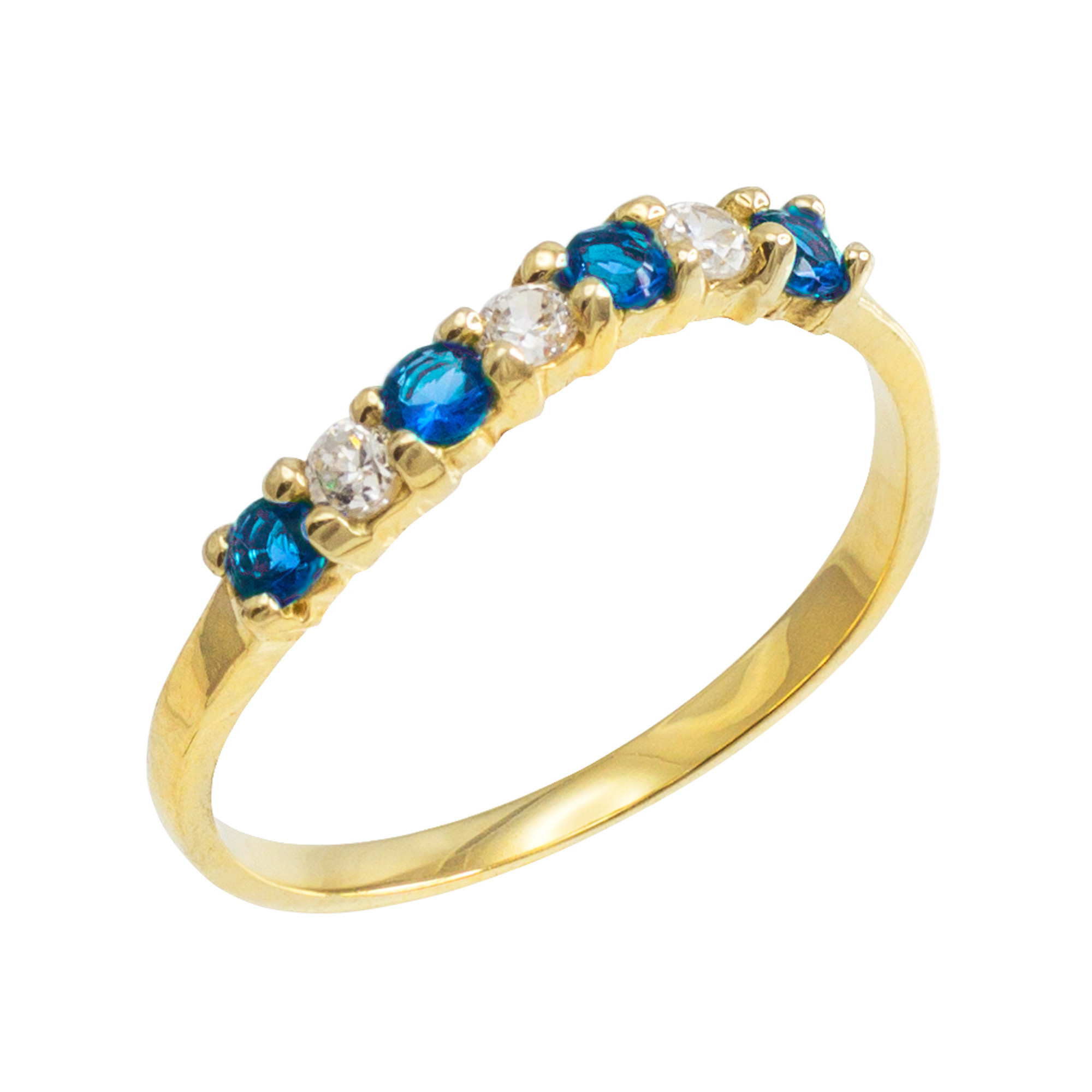 Gold Wavy Stackable CZ Blue Topaz Ring