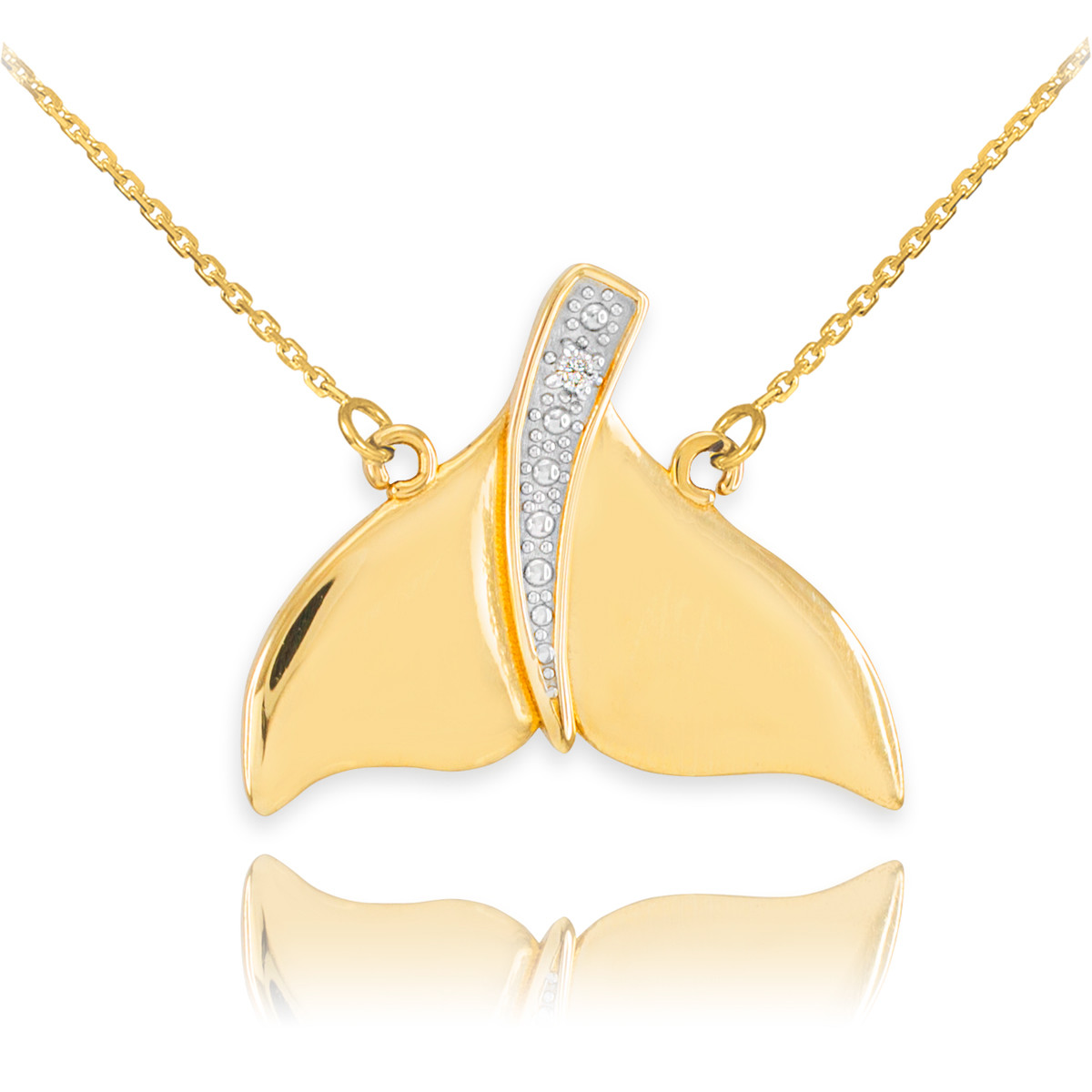 14k Gold Diamond Whale Tail Necklace Whale Jewelry Whale Tail