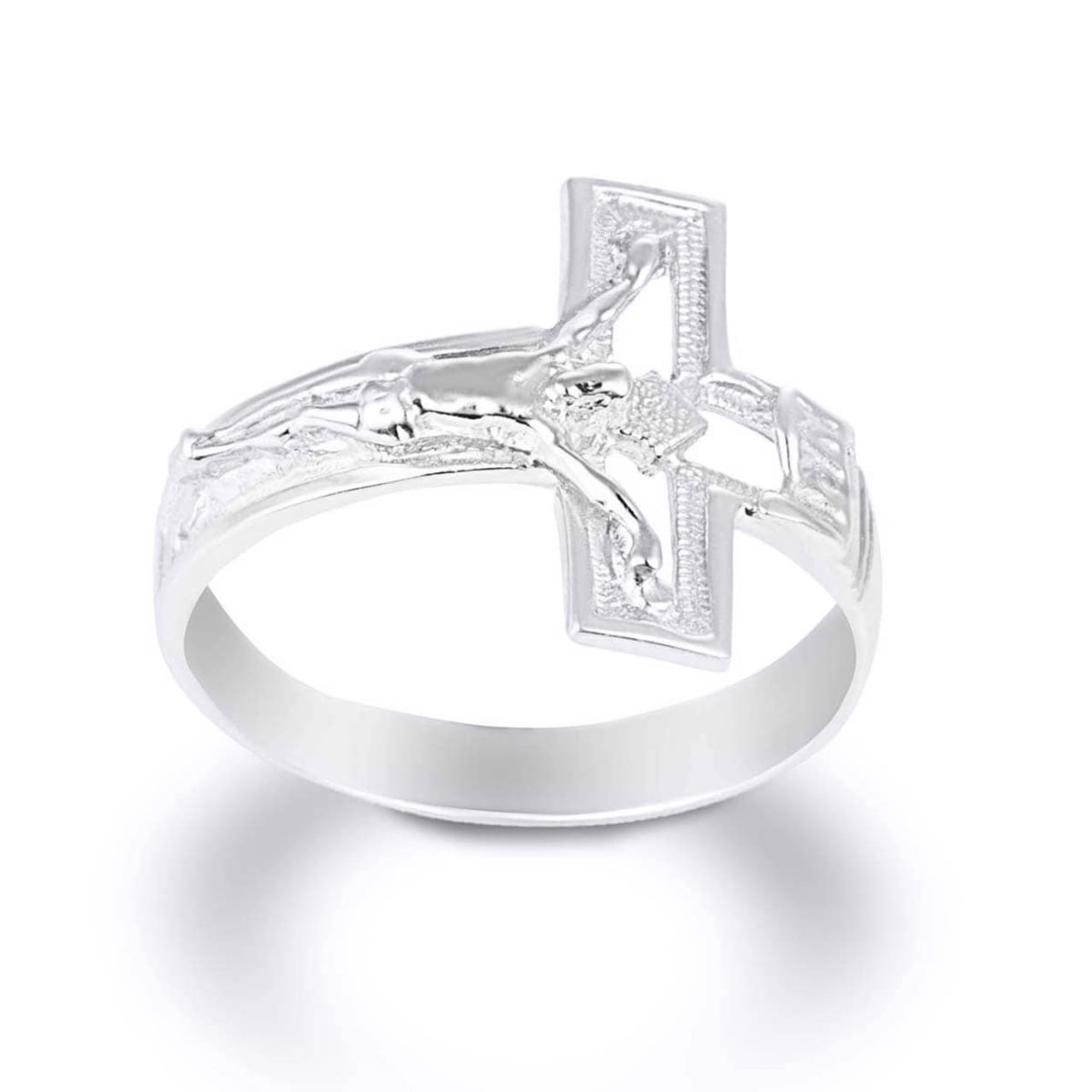 White Gold Crucifix Cross Ring