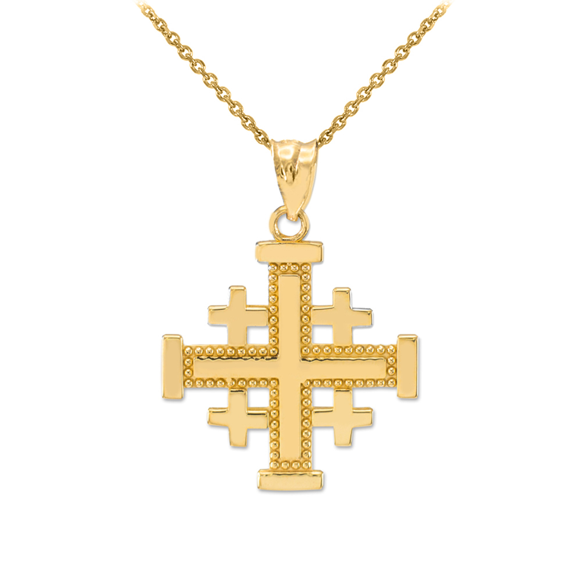 Yellow Gold Jerusalem Cross Pendant Necklace