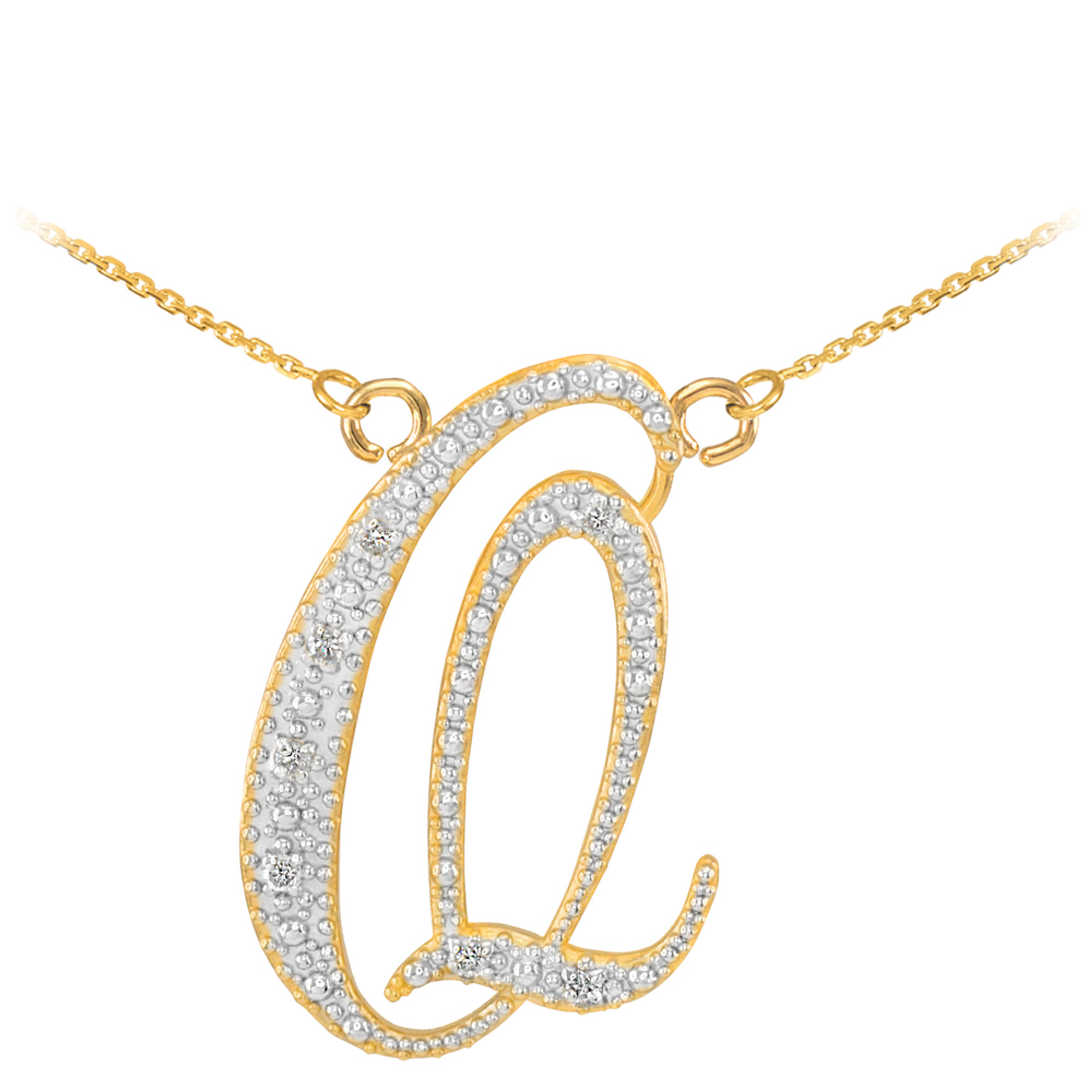 14k Gold Letter Script "Q" Diamond Initial Necklace