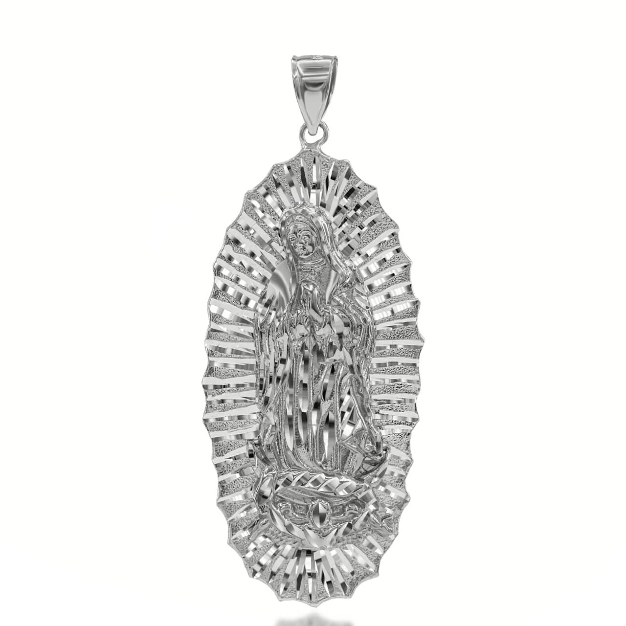White Gold and Diamond Our Lady of Guadalupe Pendant Necklace