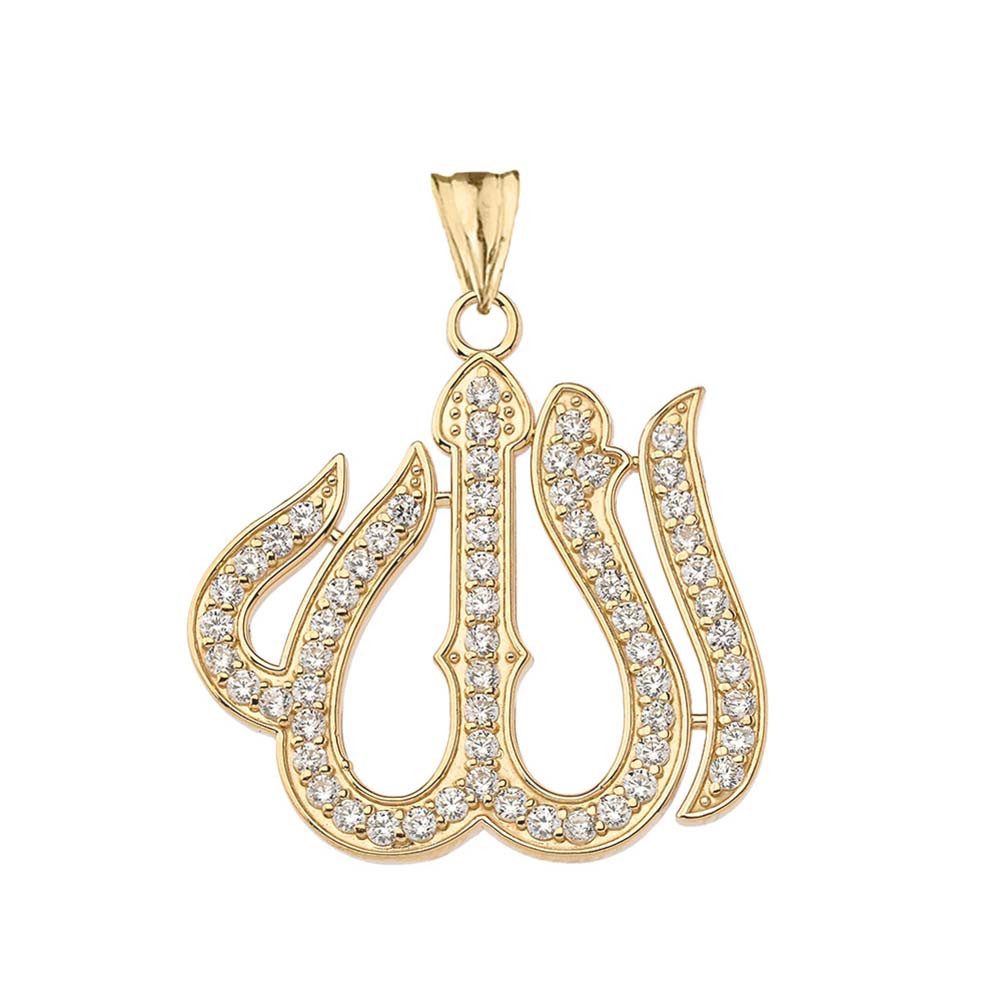 Large Sterling Silver Cubic Zirconia Allah Pendant