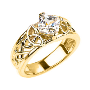 Gold Celtic Knot Princess Cut CZ Engagement Ring