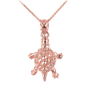 Rose Solid Gold Turtle Charm Pendant Necklace