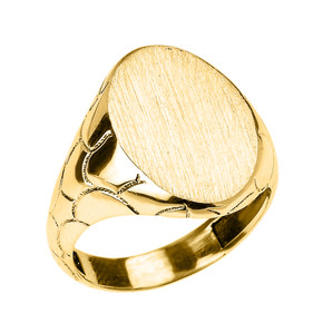 Gold Nugget Band Oval Engravable Signet Ring (Available in Yellow/Rose/White Gold)