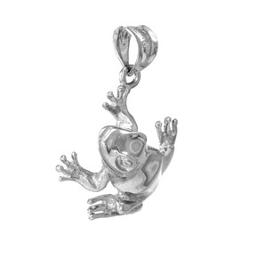 Polished 925 Sterling Silver Frog Pendant Necklace