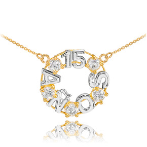 14K Two Tone Yellow and White Gold 15 Años CZ Necklace