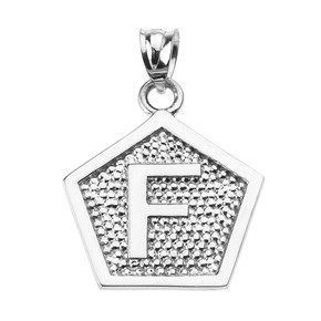 Sterling Silver Initial "F" Engravable Pentagon Shape Pendant Necklace