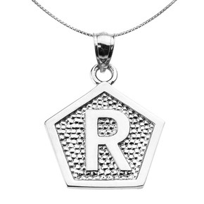 Sterling Silver Initial "R" Engravable Pentagon Shape Pendant Necklace