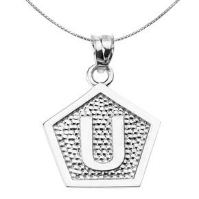 Sterling Silver Initial "U" Engravable Pentagon Shape Pendant Necklace