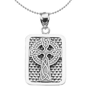 Sterling Silver Celtic Knot Cross Engravable Pendant Necklace