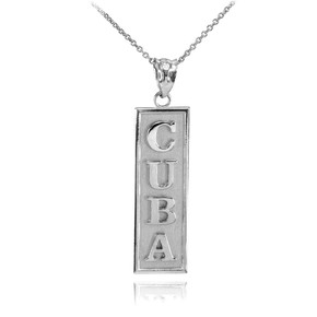 Solid White Gold CUBA Pendant Necklace