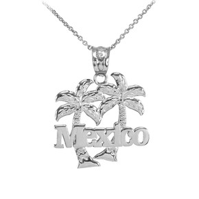 White Gold Mexico Palm Tree Pendant Necklace