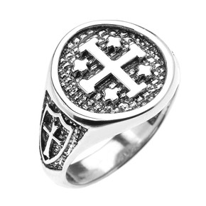 Sterling Silver Jerusalem Crusaders Cross Five Wounds of Christ Men's Ring