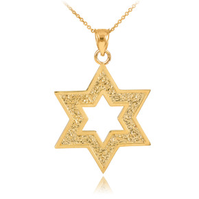 Gold Textured Star Of David Pendant Necklace(available in Yellow/Rose/White Gold)