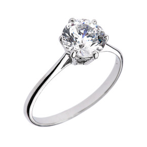 White Gold 6 Prongs 2.80 ct Round CZ Dainty Solitaire Engagement Ring