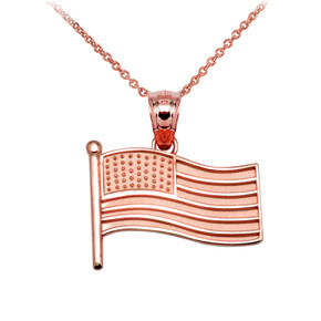 American Flag Rose Gold Charm Pendant Necklace