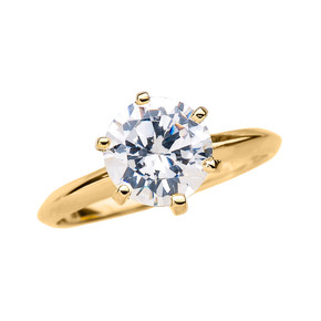 Yellow Gold 3.0 ct Cubic Zirconia Solitaire Engagement Ring