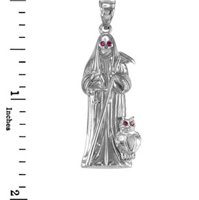 White Gold Santa Muerte Red CZ Pendant