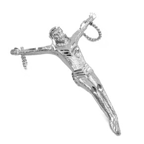 White Gold Crossless Crucifix Large Pendant