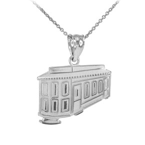 White Gold San Francisco Cable Car Pendant Necklace