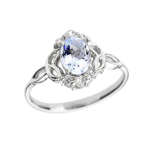 White Gold Aquamarine and Diamond Trinity Knot Proposal Ring
