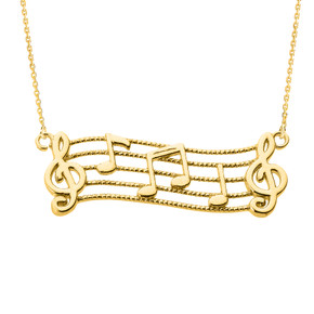 14k Yellow Gold Treble Clef with Musical Notes Pendant Necklace