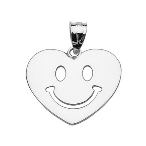 White Gold Happy Smiley Face Heart Pendant Necklace