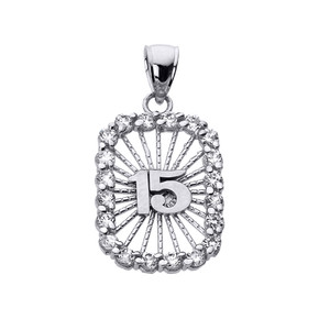 White Gold Sweet 15 AÃ±os Quinceanera CZ Pendant Necklace