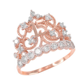 Rose Gold Crown Quinceanera 15 Años CZ Ring