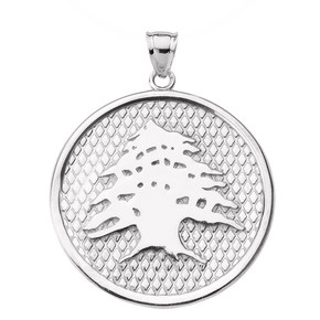 Sterling Silver Lebanese Cedar Tree Round Pendant Necklace