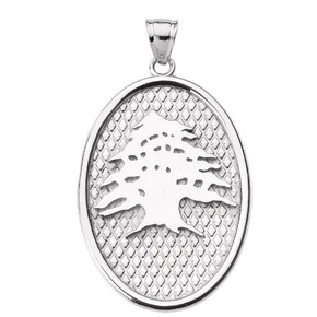 Sterling Silver Lebanese Cedar Tree Oval Pendant Necklace