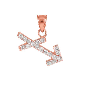 14K Rose Gold Sagittarius Zodiac Sign Diamond Pendant Necklace