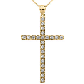 Gold Diamond Cross Pendant Necklace (Available in Yellow/Rose/White Gold)