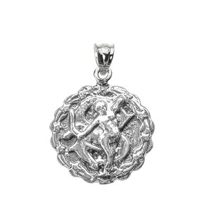 Sterling Silver Sagittarius December Zodiac Sign Round Pendant Necklace