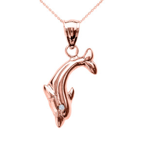 Rose Gold Diamond Dolphin Pendant Necklace