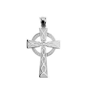 White Gold Celtic Cross Charm Necklace