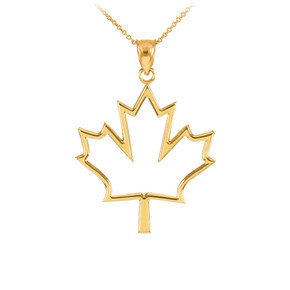 Yellow Gold Open Design Maple Leaf Pendant Necklace