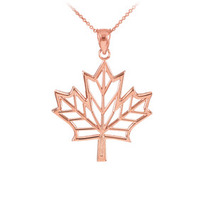 Polished Rose Gold Open Design Maple Leaf Pendant Necklace