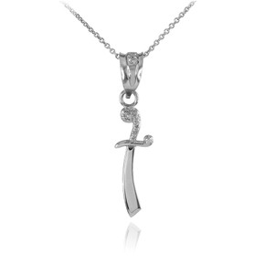 White Gold Scimitar Knife Charm Necklace (Small)